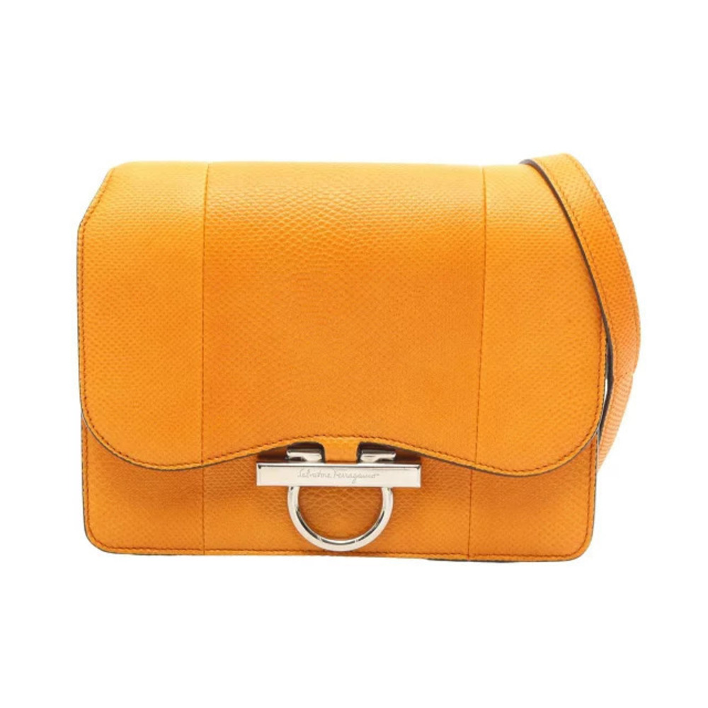 Salvatore Ferragamo Gancini Shoulder Bag Leather Orange